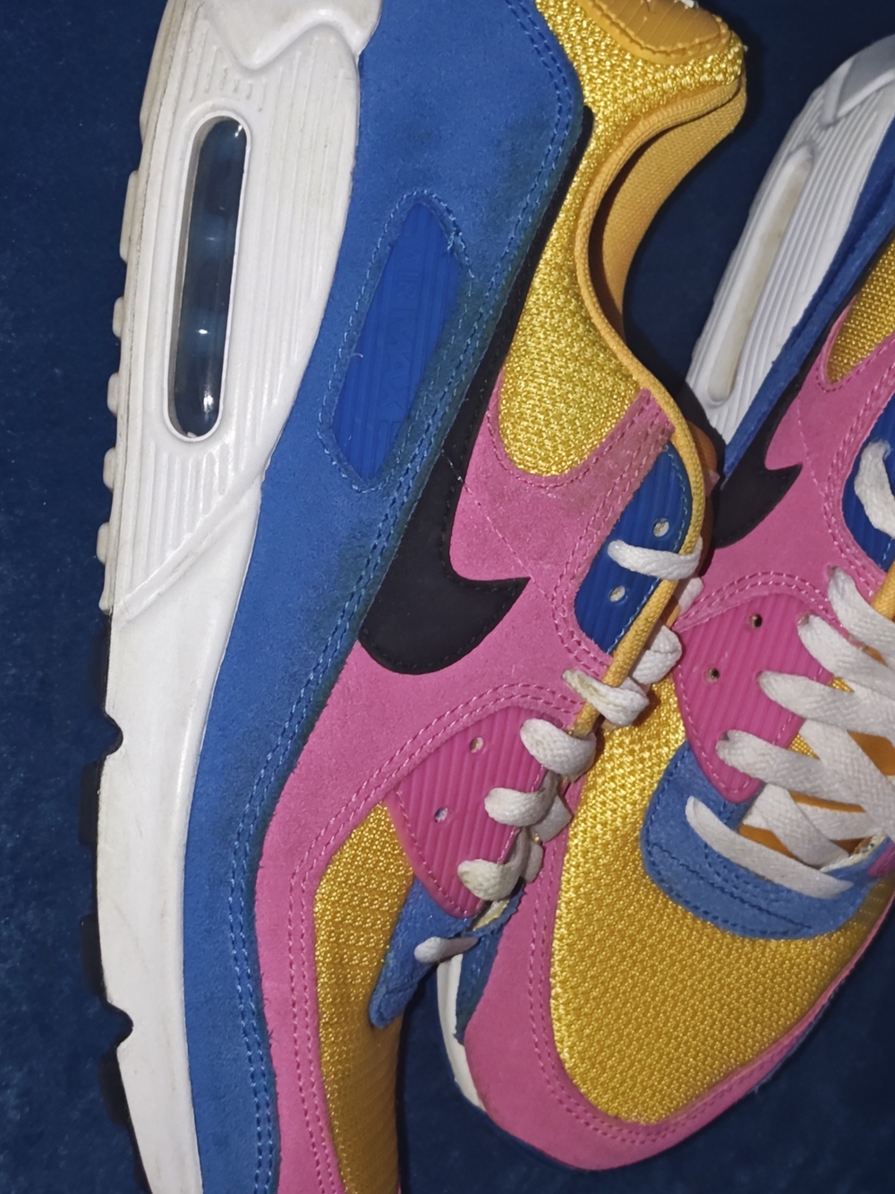 Nike Air Max 90 Multicolor Colorblock Low-Top Sneakers — Pink, Yellow & Blue - Picture 3 of 6